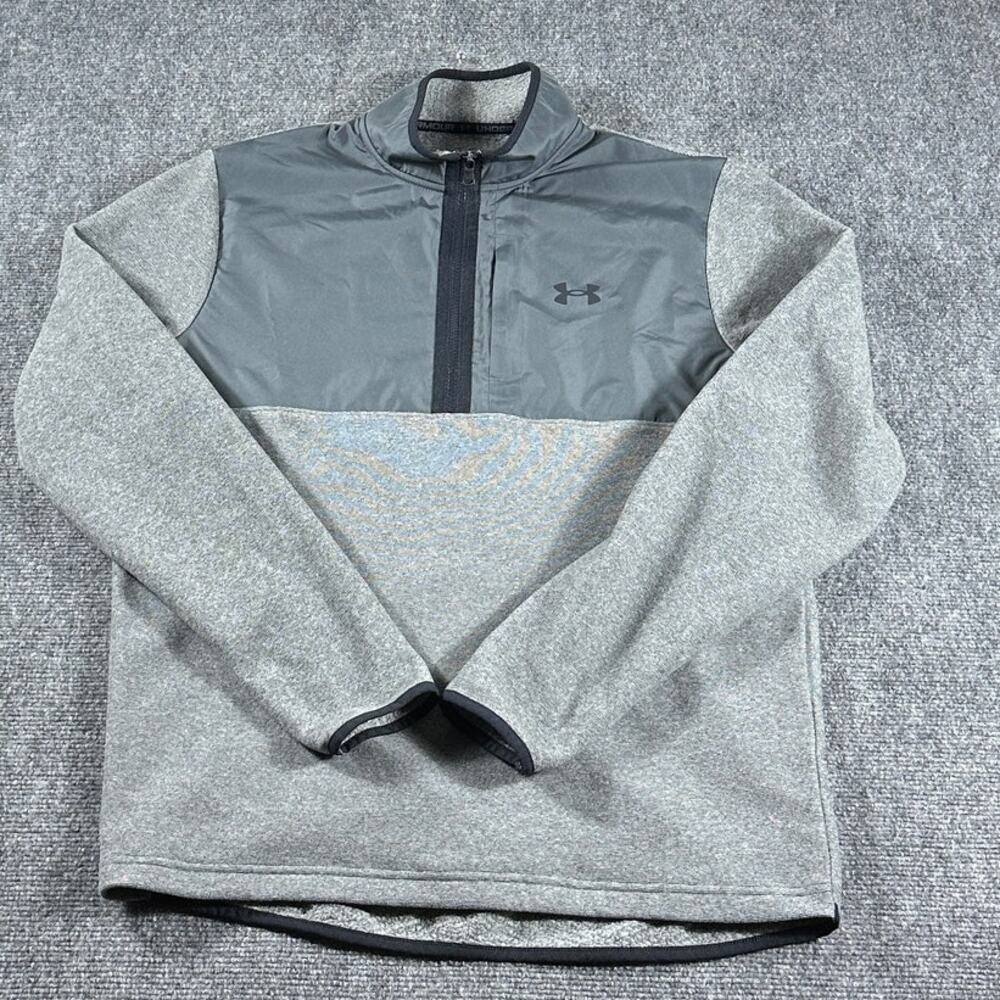 Under Armour ColdGear Mens Medium Gray 1/4 Zip Fleece Pullover Jacket